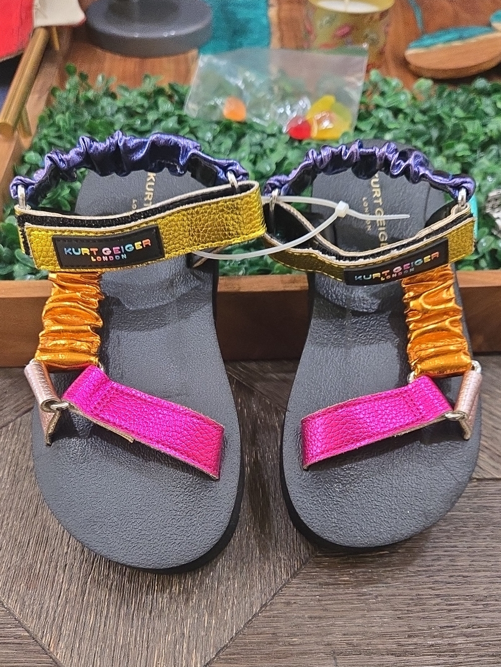 Kurt Geiger Pink Gold Orange Purple Metallic Strap Sandals